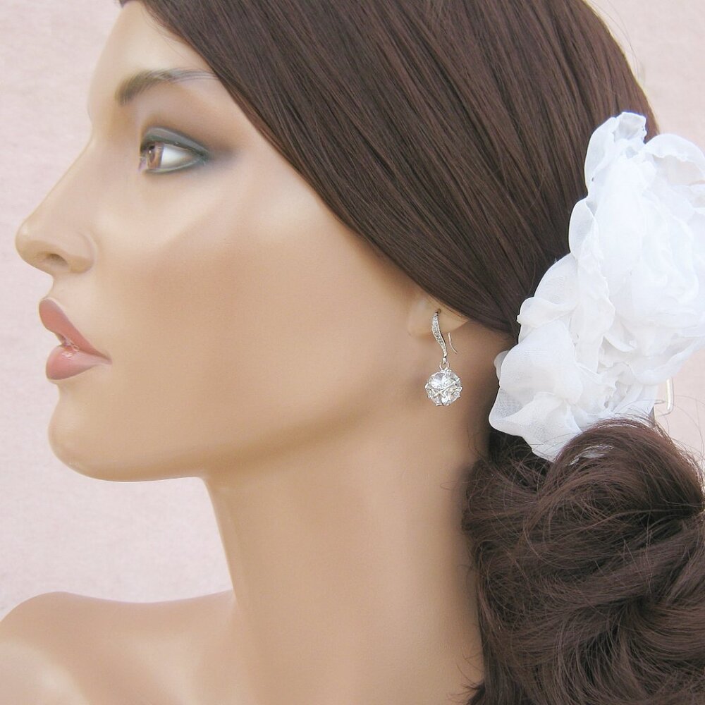 Disco Ball Drops CZ Diamond Earrings Faceted Classy Nadri Style - Picture 4 of 6